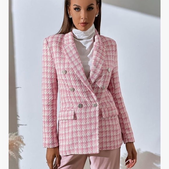 NWT ZARA Elegant Pink Checkered Women's Blazer Size Medium - Picture 1 of 8